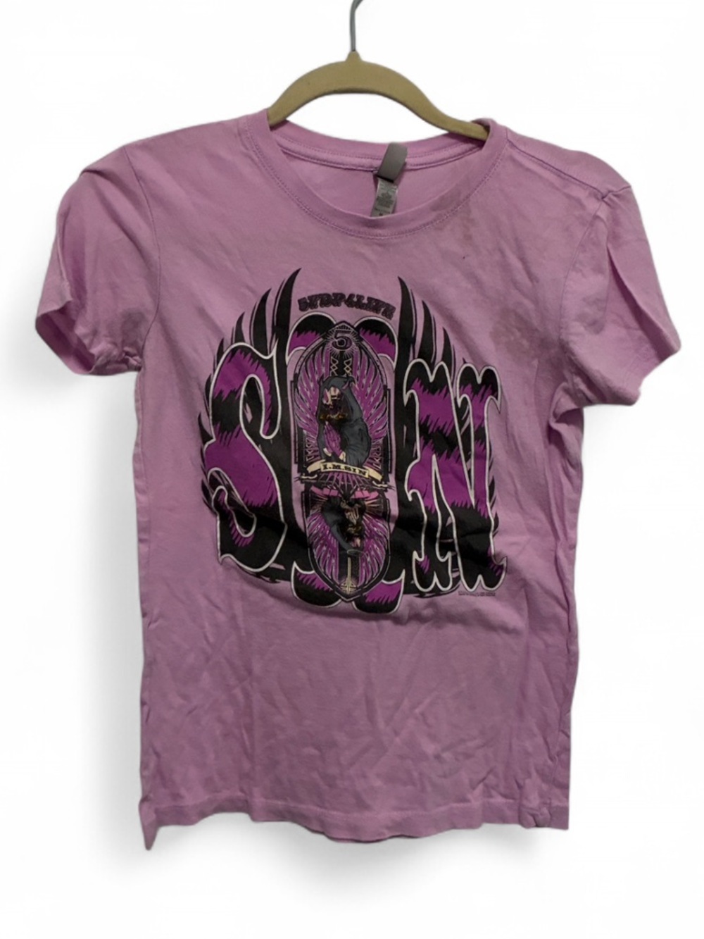 Y2K Five Finger Death Punch Sin Purple Shot Sleeve Band Tee Shirt